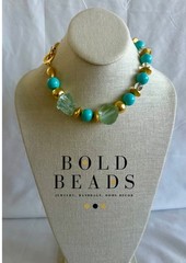 Bold Beads Handmade Turquoise and Clear Quartz Necklace- MADE IN JAMAICA🇯🇲
