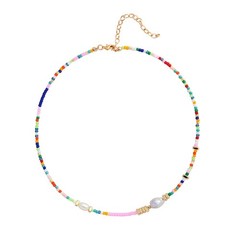 Handmade Freshwater Pearl Beaded Necklace for Women Colorful Glass KKWX920AMZ