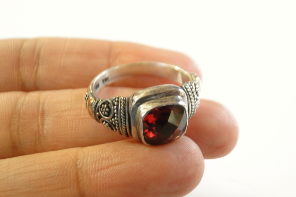 Red Garnet Ornate 18K Gold Vermeil 925 Sterling Silver Ring Sz 5 1/2, 6 1/2