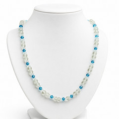 Vintage Frosted Sea Glass Aqua Blue Bicone Crystal Rondelle Bead Collar Necklace