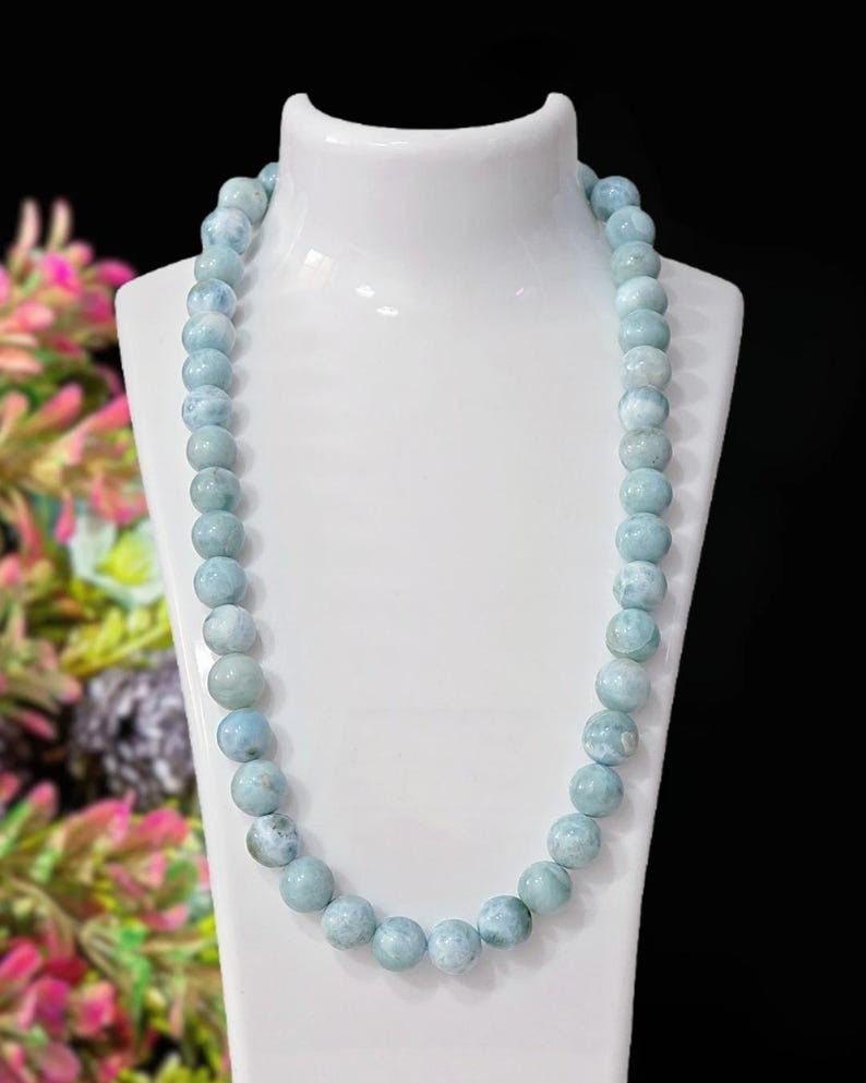 GENUINE LARIMAR BEADED NECKLACE DOMINICAN PECTOLITE OCEAN BLUE GEM