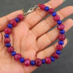 119.00 Cts Pink Ruby & Blue Sapphire Round Shape Beaded Bracelet AK 04 E528