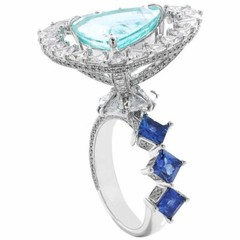 7.85CT Floating Paraiba, 3.98CT Shiny CZ, and 1.41CT Blue Sapphire Fashion Ring