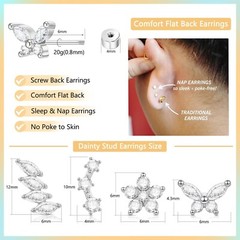 Cartilage Screw Back Earrings for Women, Flat Back Earrings Sterling Silver H…