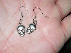 4 Pairs SKULL EARRINGS Mini Head Skeleton Bikers Goth Silver Wires Lot of 4 NEW!