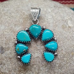 Sterling Silver Turquoise Naja Pendant Large 2″ Long Unisex Wide Stamped Bail