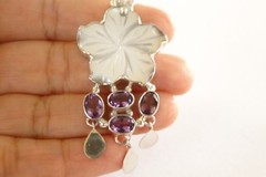 Mother of Pearl Flower Amethyst 925 Sterling Silver Dangle Pendant