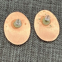 Pierced Earrings Copper Oval Black Silver Aztec Abstract Design Retro Boho Mod