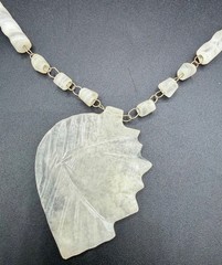Vintage Hand Carved Native American Chief Translucent Stone Necklace Spiral Bead
