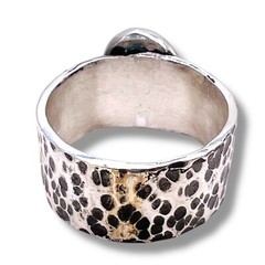 Sterling Silver Persian Blue Turquoise Handmade Ring Gold Accent SZ 8.25 -6207