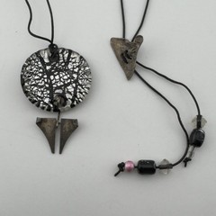 UNIQUE Modernist Abstract Artisan Sterling Silver Art Glass Necklace OOAK