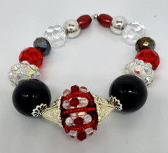 NEW lilah ann BEADED stretch BRACELET RED black SILVER RHINESTONES G60