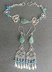 Peruvian Chrysocolla Semi-Precious Stone Necklace Earrings Bracelet Set Peru