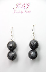 Larvikite Black Labradorite 10mm Ball Gemstone .925 Sterling Silver Earrings