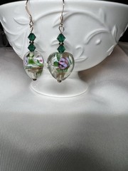 Artisan Dangle Earrings Lamp Work Green Hearts/Rose Gold Filled Ear Wires OOAK