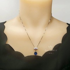 Blue Sapphire Necklace Ginkgo biloba Leaf Pendant Large 4 CT Teardrop Lab