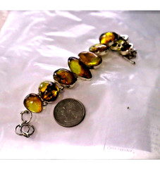Fine Rare Blue Yellow Dominican Amber 925 Sterling Silver Bracelet 6.3 Inch