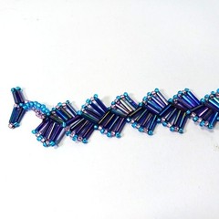 Handmade Beaded Statement Bracelet – Iridescent Blue & Purple Bugle Beads – T-Ba