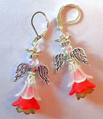 CHRISTMAS ANGEL Acrylic FLOWER Glass Pearl earring SP LEVER BACK #XAG