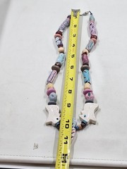 Handmade Ceramic Bead Statement Necklace Rabbit Arrowhead Pastel Glaze Artisan