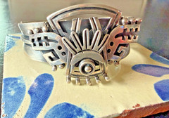Taxco Mexico 925 Silver Headdress Bracelet Eagle Stamp/Signed P Luco 7″