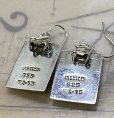 Handmade Taxco 925 Sterling Denim Lapis Inlay Rectangular Hook Earrings 12.2g