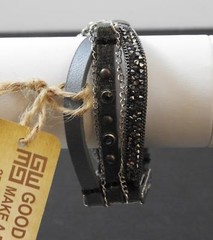 Trio Band Message I Am Blessed Leather Crystal Metal Stackable Bracelet 8″ GD8