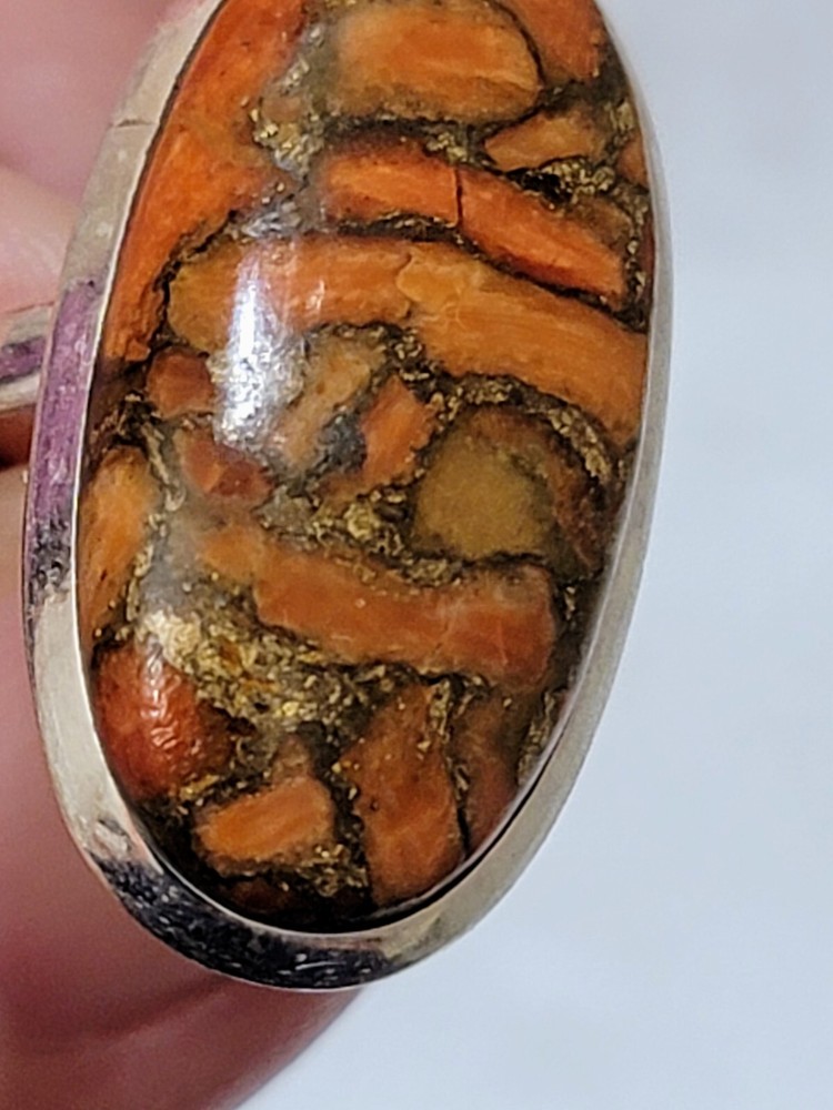 Orange Copper Matrix Turquoise Ring Size 5 in 925 Sterling Silver Gemstone