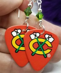 NHL Chicago Blackhawks Guitar Picks with Green Swarovski Crystals