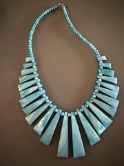 Mother Of Pearl Dyed Blue Shell Fringe Bib Necklace 18”