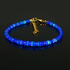 Natural Ethopian Blue Welo Fire Opal Rondelle Beaded Gemstone Bracelet 7 Inch