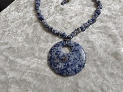 Sodalite Pendant Necklace 19” Round Stone Pendant ~ Lobster Claw Clasp Artisan