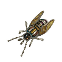 Artisan Crafted Insect Brooch Pin Mixed Metals Enamel