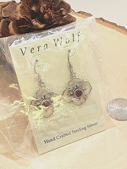 Sterling Silver Garnet Flower Earrings New Designer Vera Wolf