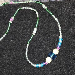 Beaded Necklace Multicolor Glass Blue Pink Green White Round Lobster Clasp