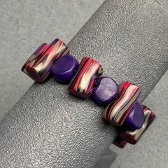 Polymer Clay Stretch Bracelet 7 In Beaded Purple Red Black Gray Swirl Handmade