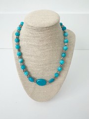 NWT Genuine Blue Quartz & Metallic Beads Necklace Blue Silver Beaded