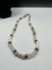 227 Silver Tone Clasp On Rose Quartz Jasper 16” Necklace 43.14 Grams