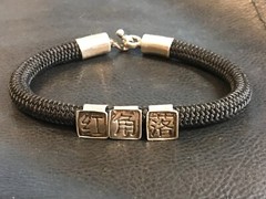 Men’s Sterling Silver RED CORNER 1997 Black Cord 9.5″ Bracelet Asian Writing RG
