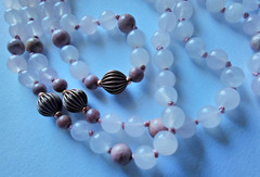 Mala 108 Beads, Rose Quartz & Rhodonite with pendant hand knotted Mala Necklace