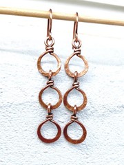 Hammered Copper Hoop Dangle Earrings Boho Handmade Wire Jewelry Gift For Her