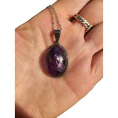 Amethyst Charm Pendant With Silver Stainless 18″ Chain, Protection Stone