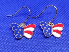 Dangle/Drop/Costume/Fashion/ Red White & Blue~ Butterfly~ Gold Plated Earrings!!