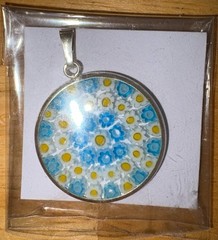 Venetian Murano Millefiori 1 1/16″ (27mm) Pendant in .925 Sterling Silver Frame
