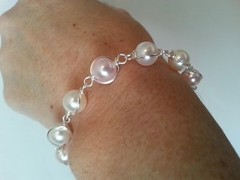 Swarovski Crystal Pearl Bracelet Hand Wire Wrapped With Silver – 6 1/2 inch