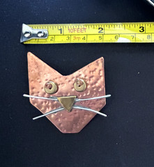 Darling & Unique Artisan Copper Cat Face w/Brass Whiskers Brooch Pin