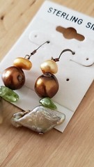 Genuine PEARL& STONE Earrings, 1.75″ long, 925 Sterling SILVER, Hand Made in USA