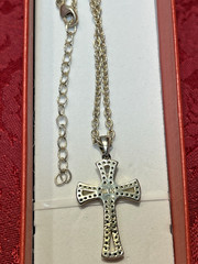 Vintage Sterling Silver .925 REL Gold Wash Cross & CZs & X Pendant Necklace