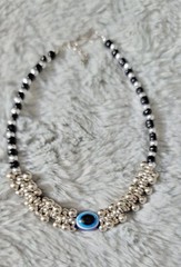 Handmade Black/ Silver Beaded Anklet With Evil Eye Great For Summer Bohemian