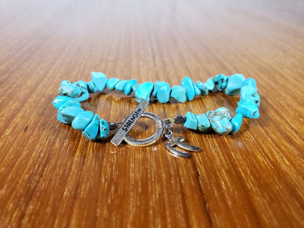 Small 925 STERLING Turquoise Rock Nuggets Strength STRETCH Bracelet Good Health